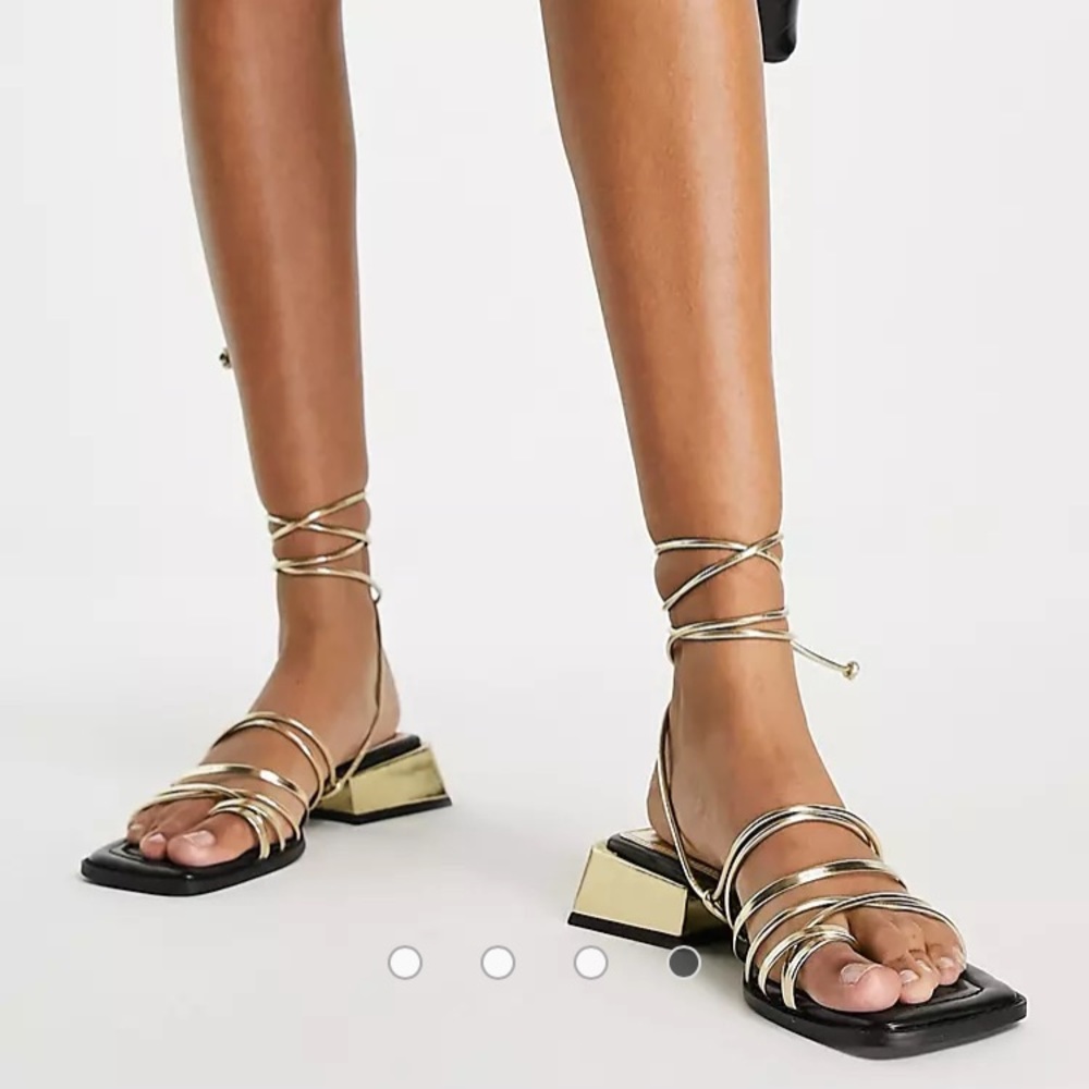 Topshop Pearly ankle wrap flat sandals in gold